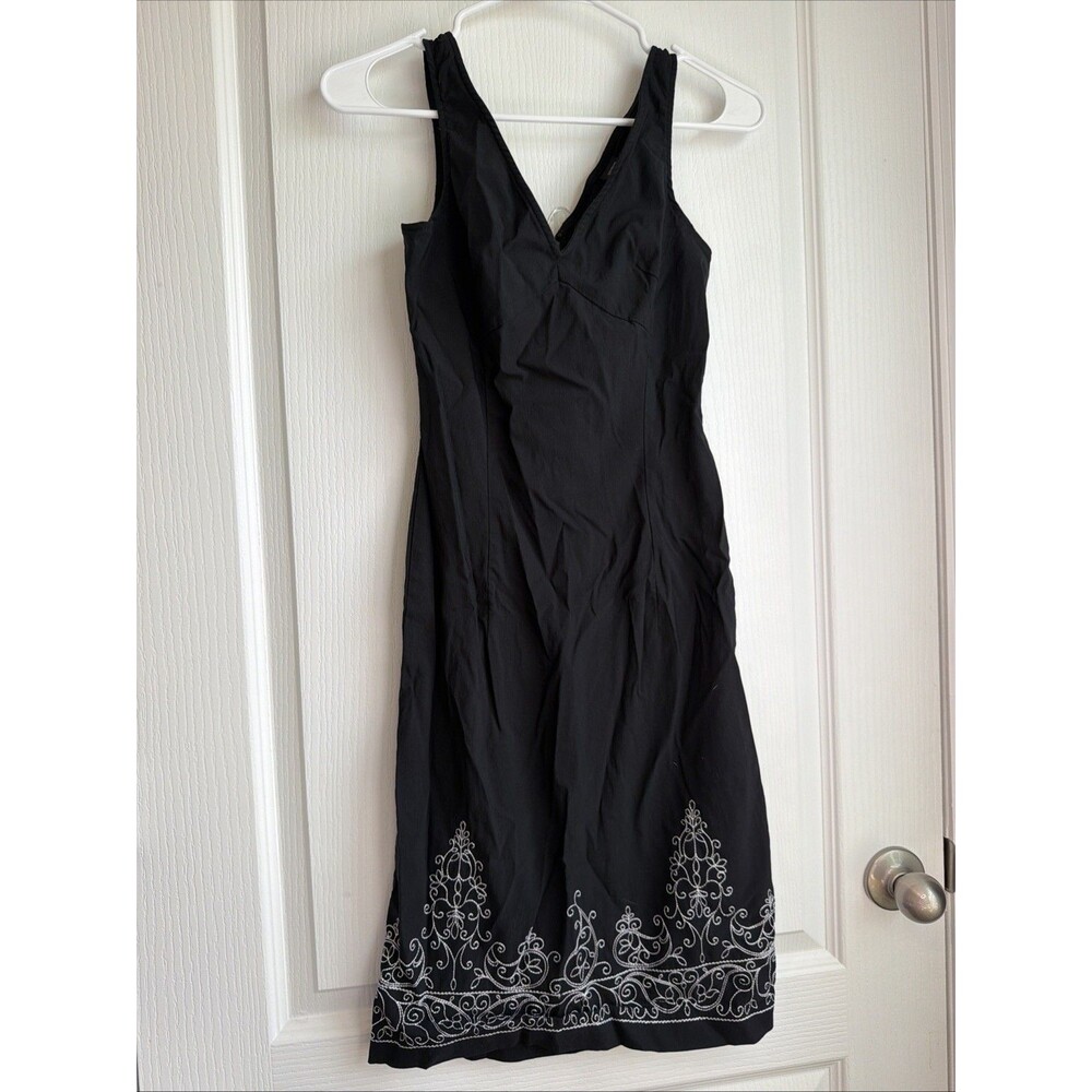 Vintage 90s Express Dress 1/2 Black Embroidered V-Neck Sleeveless Cocktail